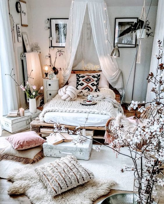 30 cozy beautiful boho bedroom decorating ideas for the winter months - 111